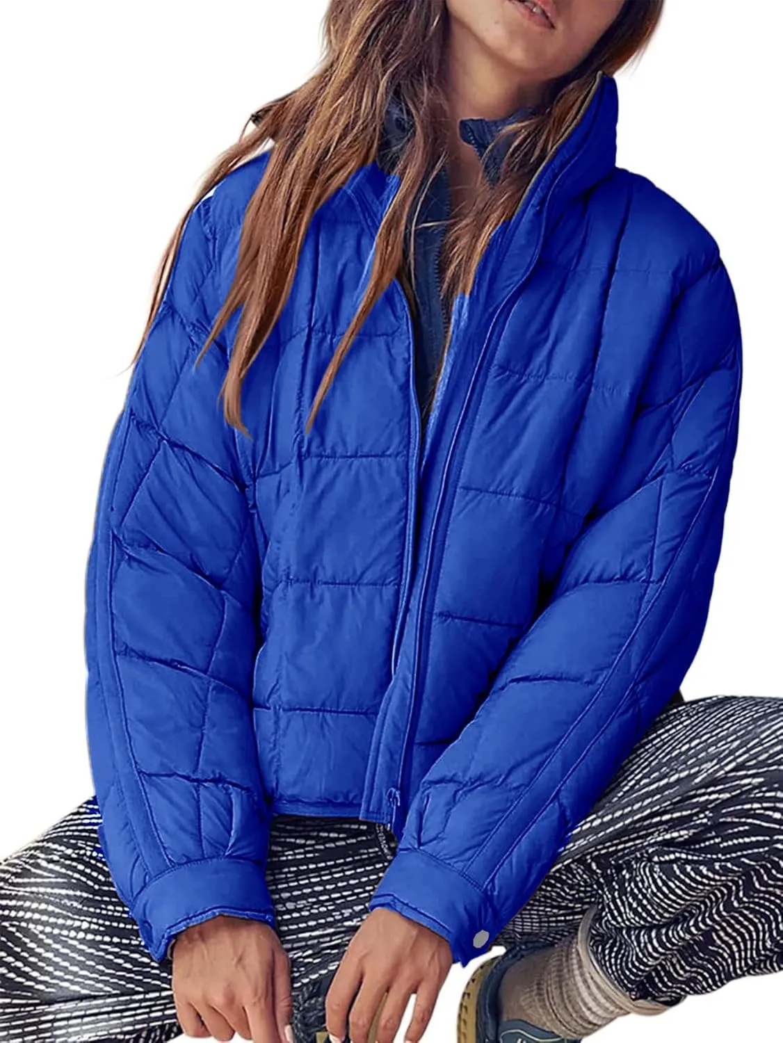 Women's Quilted Lightweight Jackets Down Coat Long Sleeve Zipper Oversized Packable Short Puffer Jackets