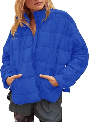 Women's Quilted Lightweight Jackets Down Coat Long Sleeve Zipper Oversized Packable Short Puffer Jackets