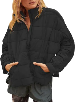 Women's Quilted Lightweight Jackets Down Coat Long Sleeve Zipper Oversized Packable Short Puffer Jackets
