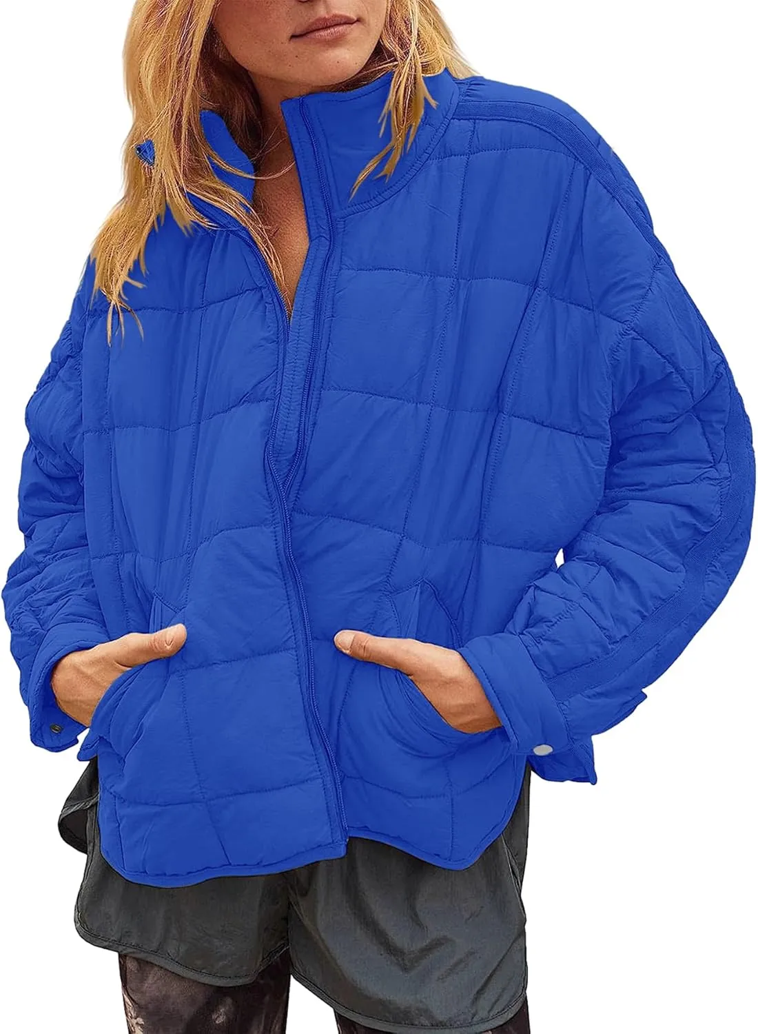 Women's Quilted Lightweight Jackets Down Coat Long Sleeve Zipper Oversized Packable Short Puffer Jackets
