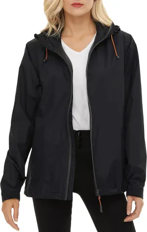 Women's Rain Jacket Lightweight Waterproof Rain Coat with Hooded Windproof Adjustable Windbreaker