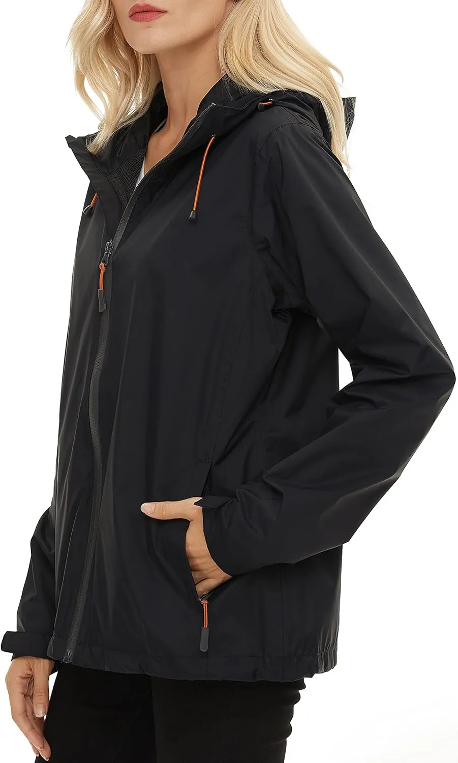 Women's Rain Jacket Lightweight Waterproof Rain Coat with Hooded Windproof Adjustable Windbreaker