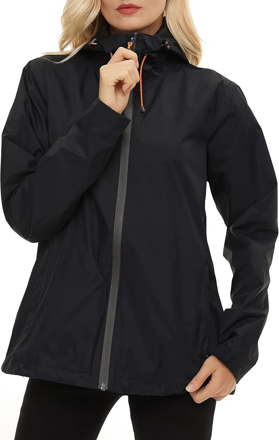 Women's Rain Jacket Lightweight Waterproof Rain Coat with Hooded Windproof Adjustable Windbreaker