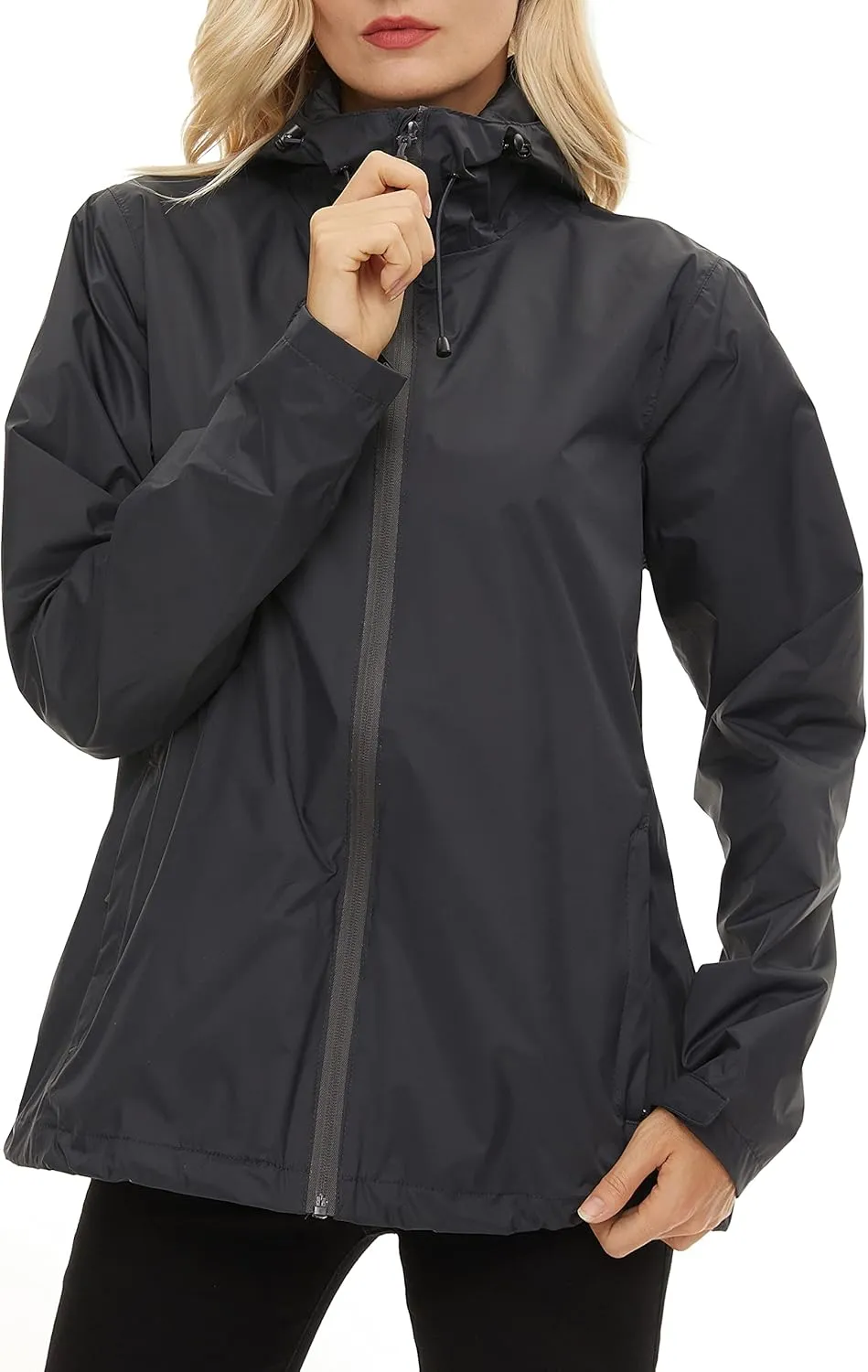 Women's Rain Jacket Lightweight Waterproof Rain Coat with Hooded Windproof Adjustable Windbreaker