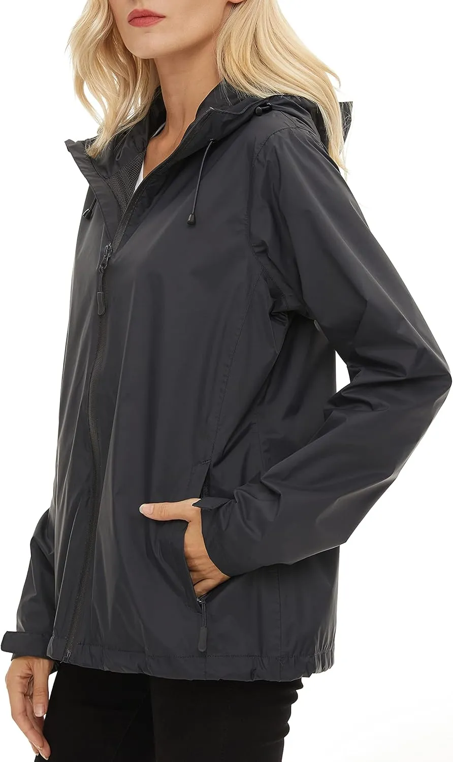 Women's Rain Jacket Lightweight Waterproof Rain Coat with Hooded Windproof Adjustable Windbreaker