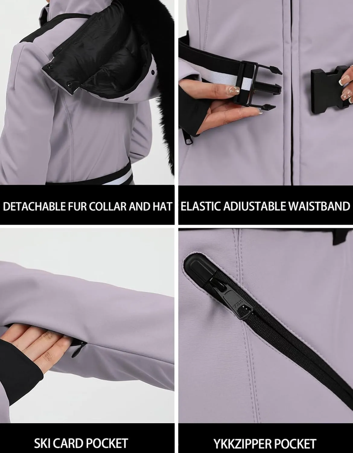 Women's Ski Jacket Snowboard Warm Winter Short Slim Snow Coat Jacket Mountain Windproof Waterproof Insulated Hooded