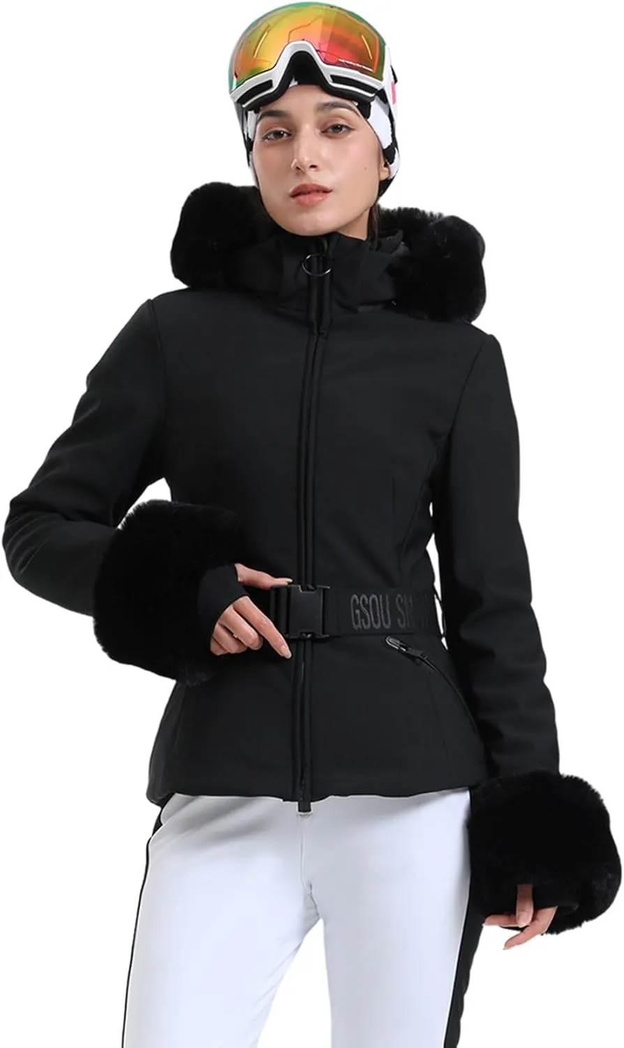 Women's Ski Jacket Snowboard Warm Winter Short Slim Snow Coat Jacket Mountain Windproof Waterproof Insulated Hooded