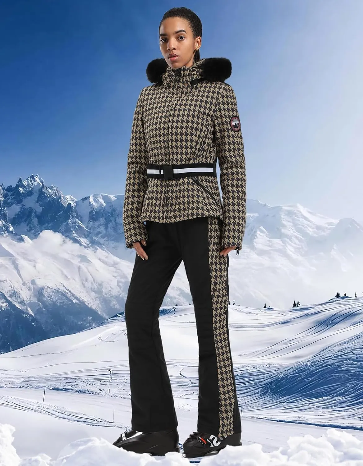 Women's Ski Jacket Snowboard Warm Winter Short Slim Snow Coat Jacket Mountain Windproof Waterproof Insulated Hooded