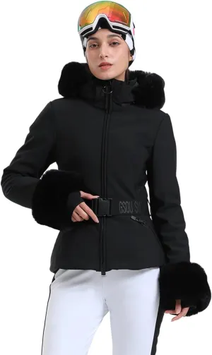 Women's Ski Jacket Snowboard Warm Winter Short Slim Snow Coat Jacket Mountain Windproof Waterproof Insulated Hooded