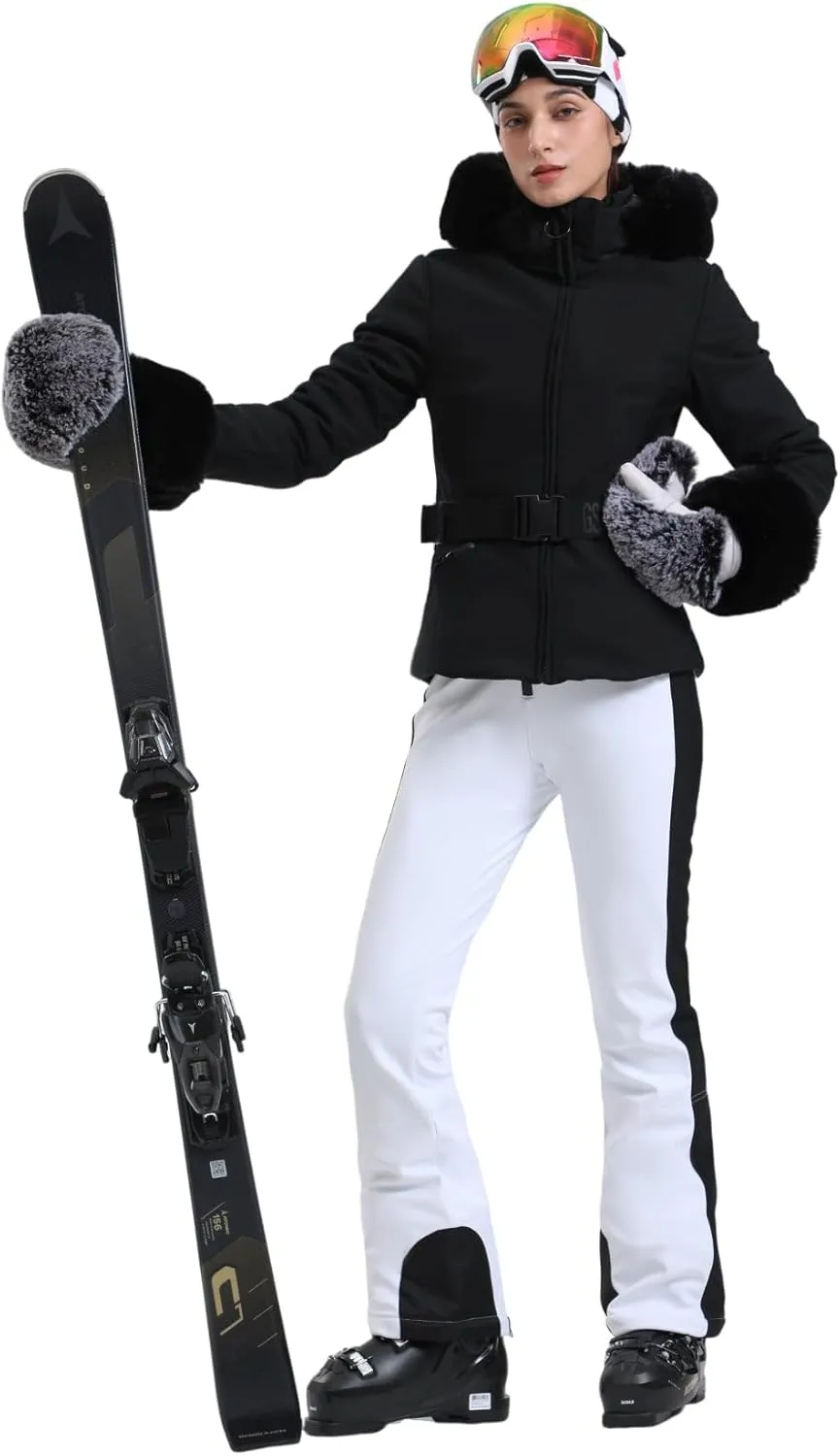 Women's Ski Jacket Snowboard Warm Winter Short Slim Snow Coat Jacket Mountain Windproof Waterproof Insulated Hooded