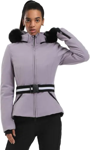 Women's Ski Jacket Snowboard Warm Winter Short Slim Snow Coat Jacket Mountain Windproof Waterproof Insulated Hooded