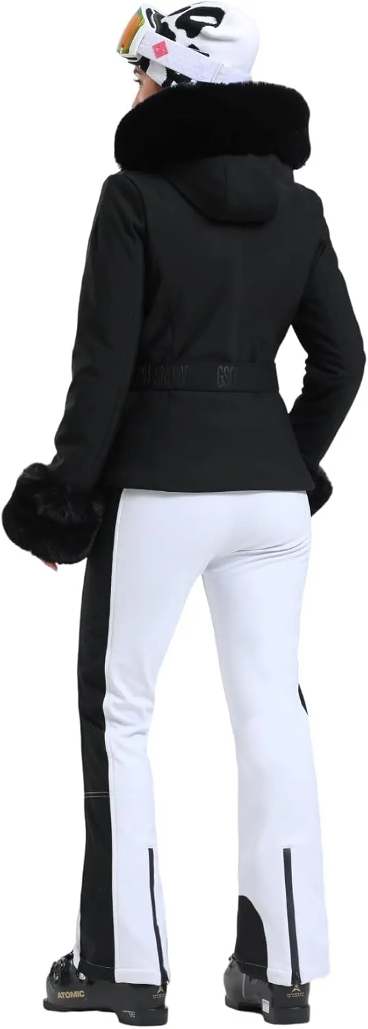 Women's Ski Jacket Snowboard Warm Winter Short Slim Snow Coat Jacket Mountain Windproof Waterproof Insulated Hooded