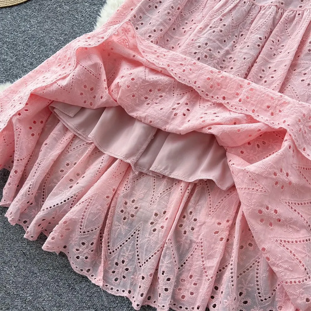 Women's Summer 2-Piece Embroidery Vacation Set  Ruched Detail Camisole Elastic Waist A-Line Skirt