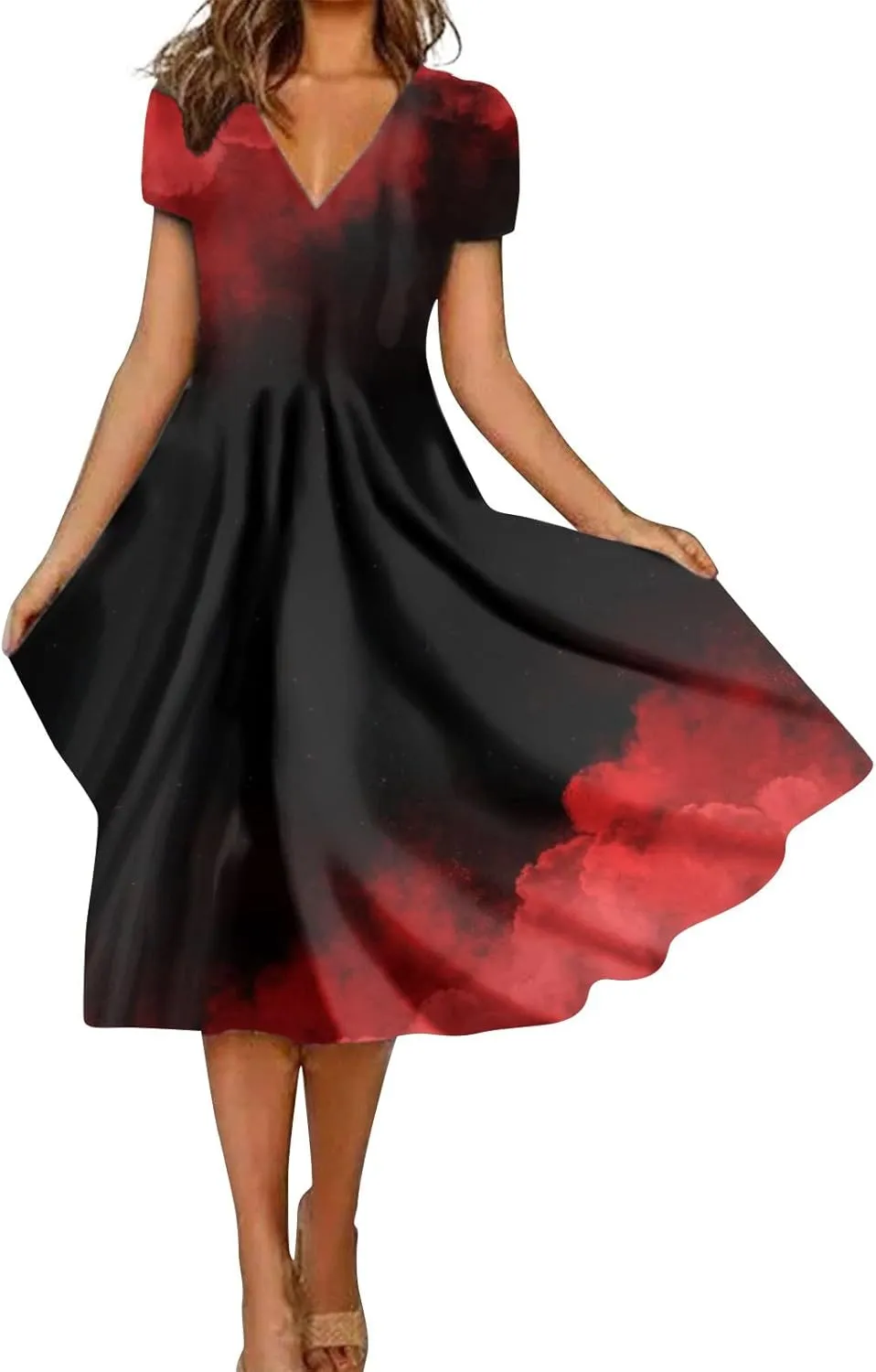 Womens Summer Wrap Maxi Dress Boho Floral V Neck Short Sleeve Long Dress Cute Ruffle Hem High Waist A-Line Dress