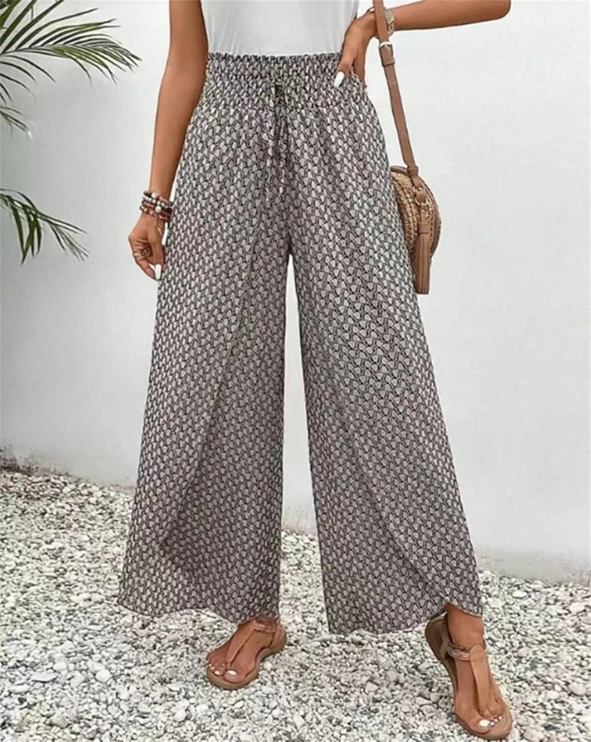 Women's Wide Leg Long Pants Casual Palazzo High Waisted Trousers Loose Skirt Pants Flowy Comfort Beach Pant for Women