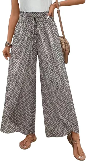 Women's Wide Leg Long Pants Casual Palazzo High Waisted Trousers Loose Skirt Pants Flowy Comfort Beach Pant for Women
