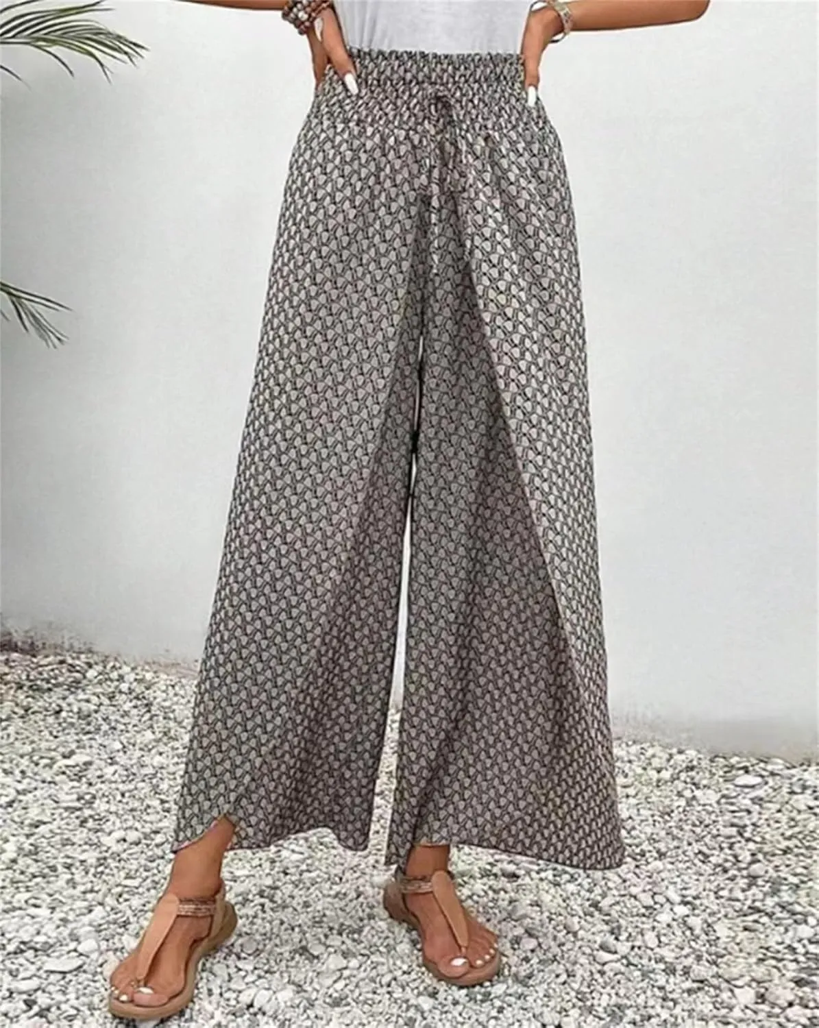 Women's Wide Leg Long Pants Casual Palazzo High Waisted Trousers Loose Skirt Pants Flowy Comfort Beach Pant for Women