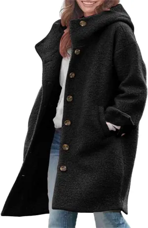 Womens Winter Wool Pea Coat Single Breasted Long Trench Coats with Hooded Outerwear Jackets