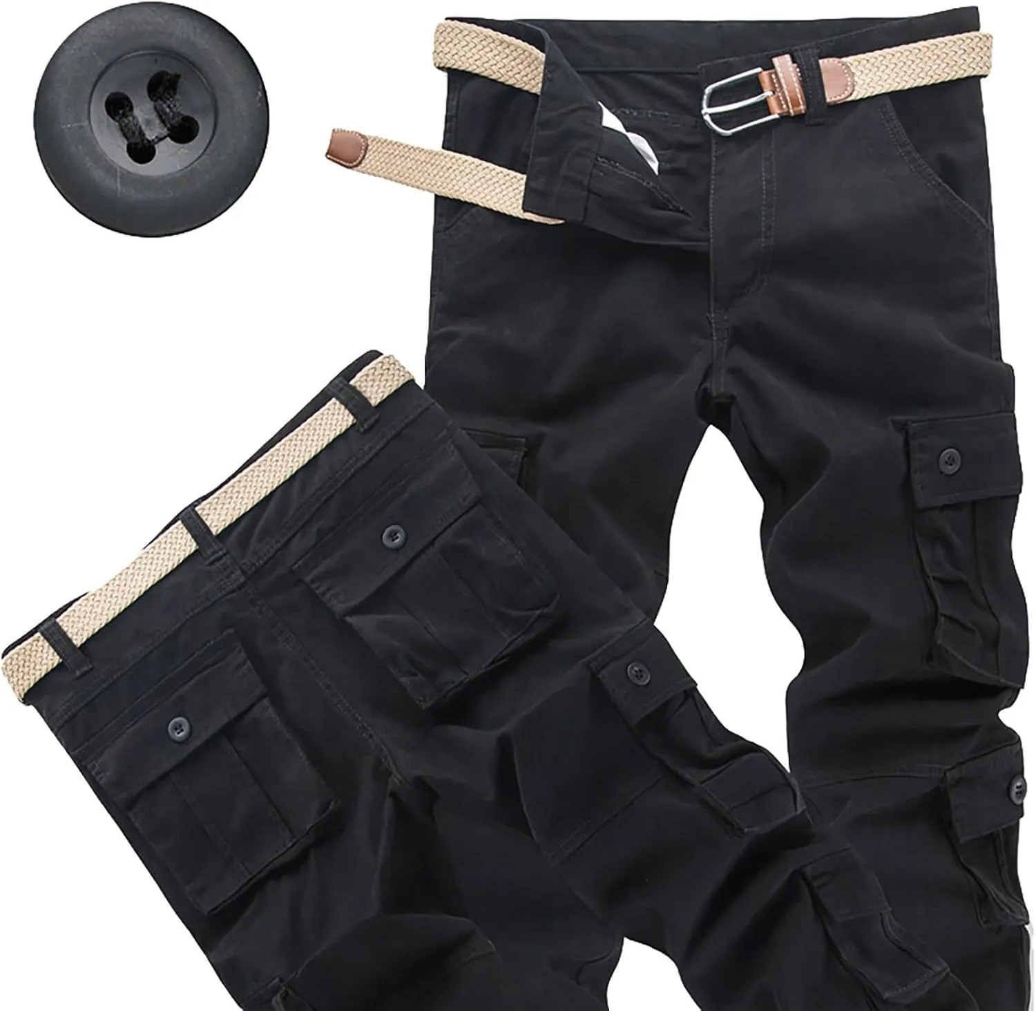 Work Pants for Men Cargo Trousers Hiking Pants 8 Pocket Plain Comfort Breathable Outdoor Mens Sweatpants with Baggy