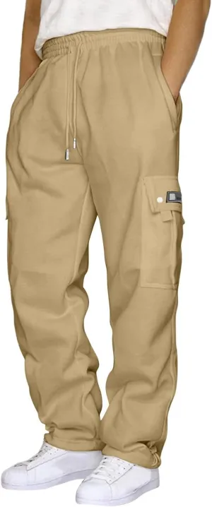Work Pants for Men Solid Multi-Pocket Mid-Rise Zipper Comfort Stretch High Waist Slim Casual Straight Trousers