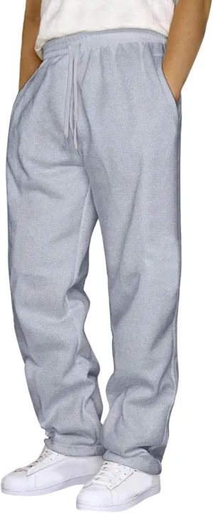 Workout Sweatpants for Men, Comfort Cargo Pants with Pockets, Casual Fleece Joggers Baggy Athletic Wide Leg Track Pants