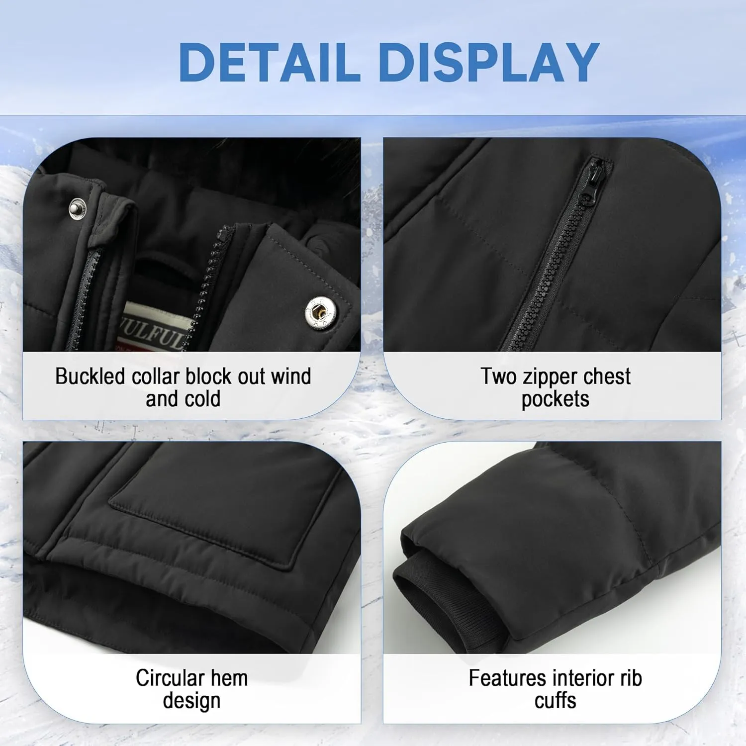 WULFUL Boy's Winter Coat Waterproof Fleece Lined Parka Jackets Kids Hooded Puffer Outerwear
