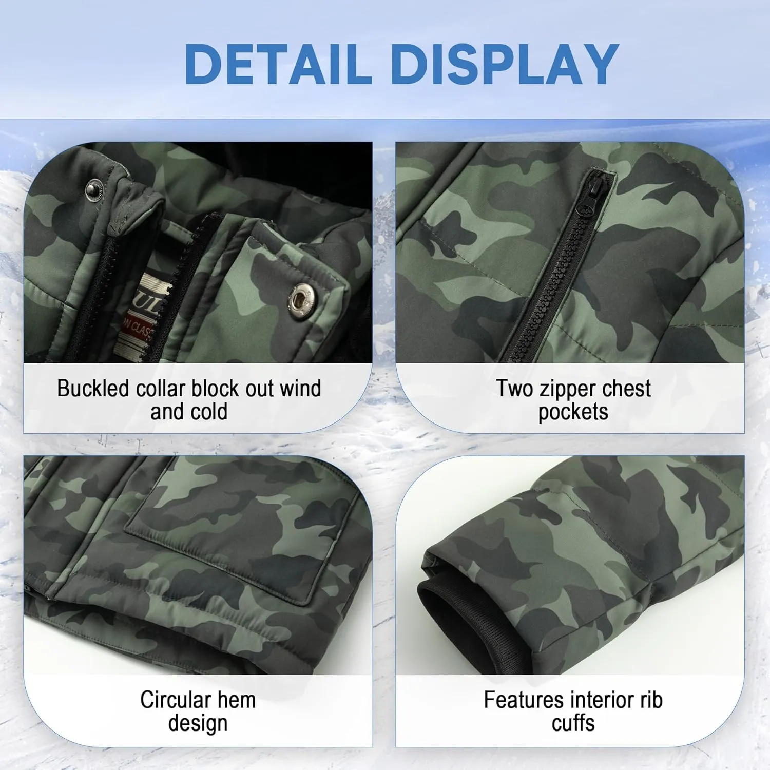 WULFUL Boy's Winter Coat Waterproof Fleece Lined Parka Jackets Kids Hooded Puffer Outerwear