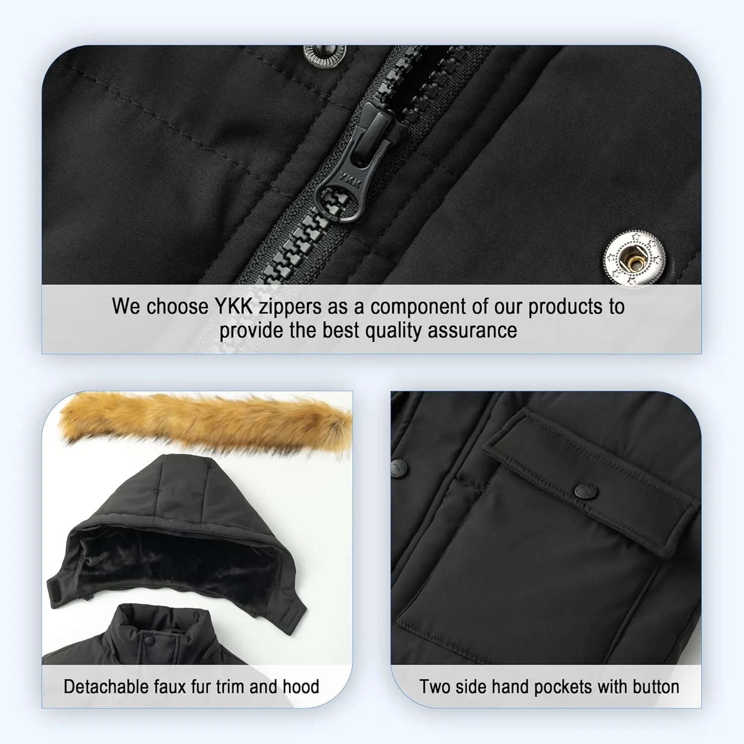 WULFUL Boy's Winter Coat Waterproof Fleece Lined Parka Jackets Kids Hooded Puffer Outerwear