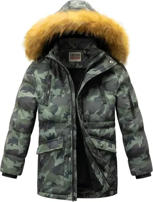 WULFUL Boy's Winter Coat Waterproof Fleece Lined Parka Jackets Kids Hooded Puffer Outerwear