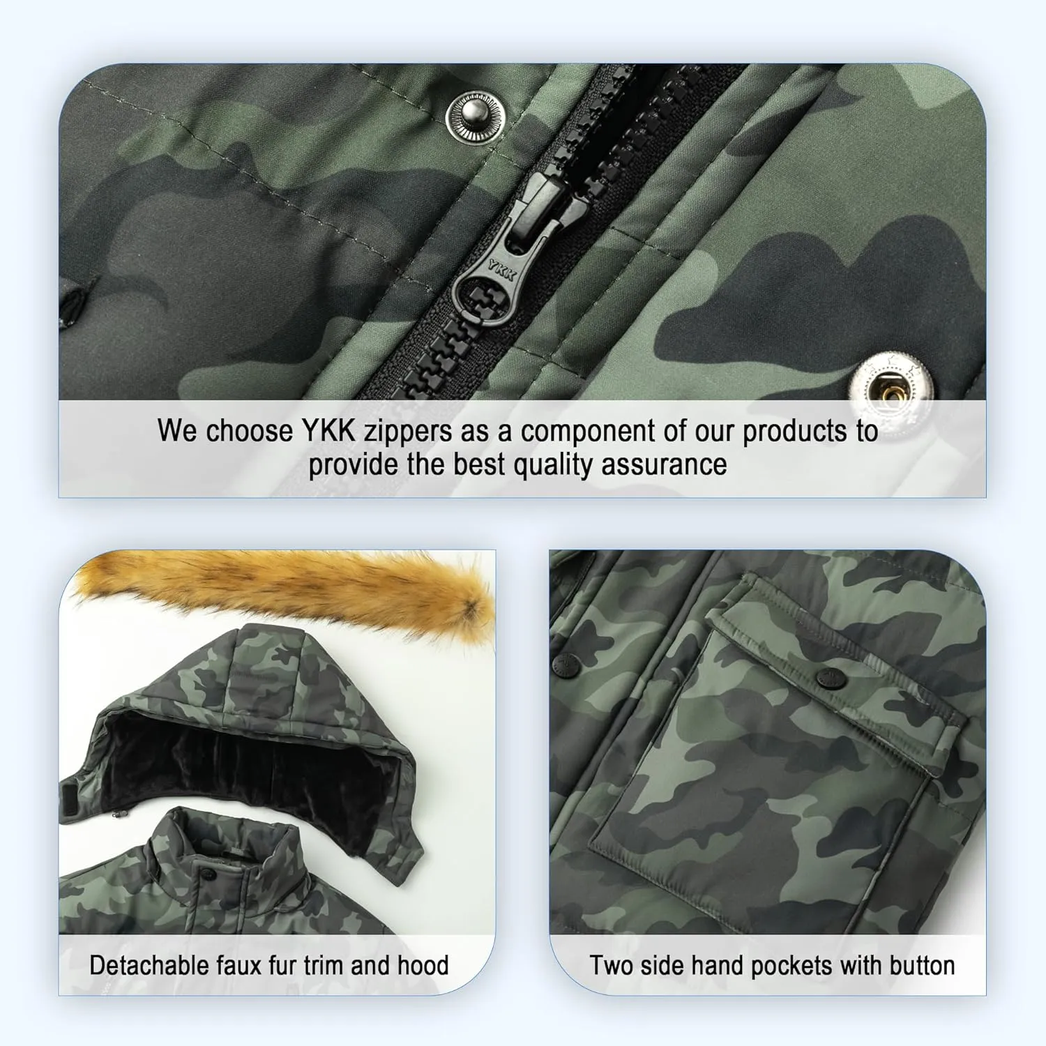 WULFUL Boy's Winter Coat Waterproof Fleece Lined Parka Jackets Kids Hooded Puffer Outerwear