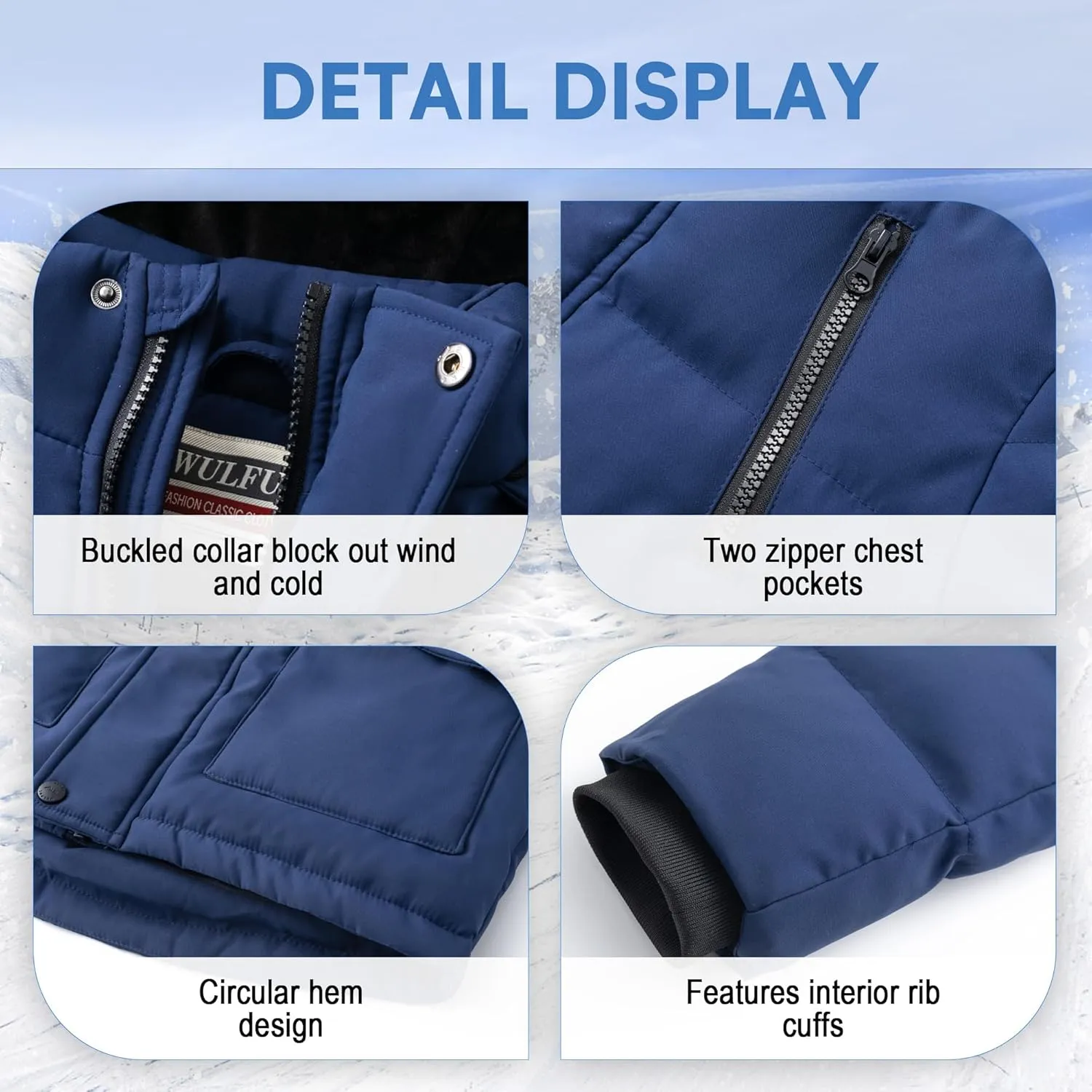WULFUL Boy's Winter Coat Waterproof Fleece Lined Parka Jackets Kids Hooded Puffer Outerwear