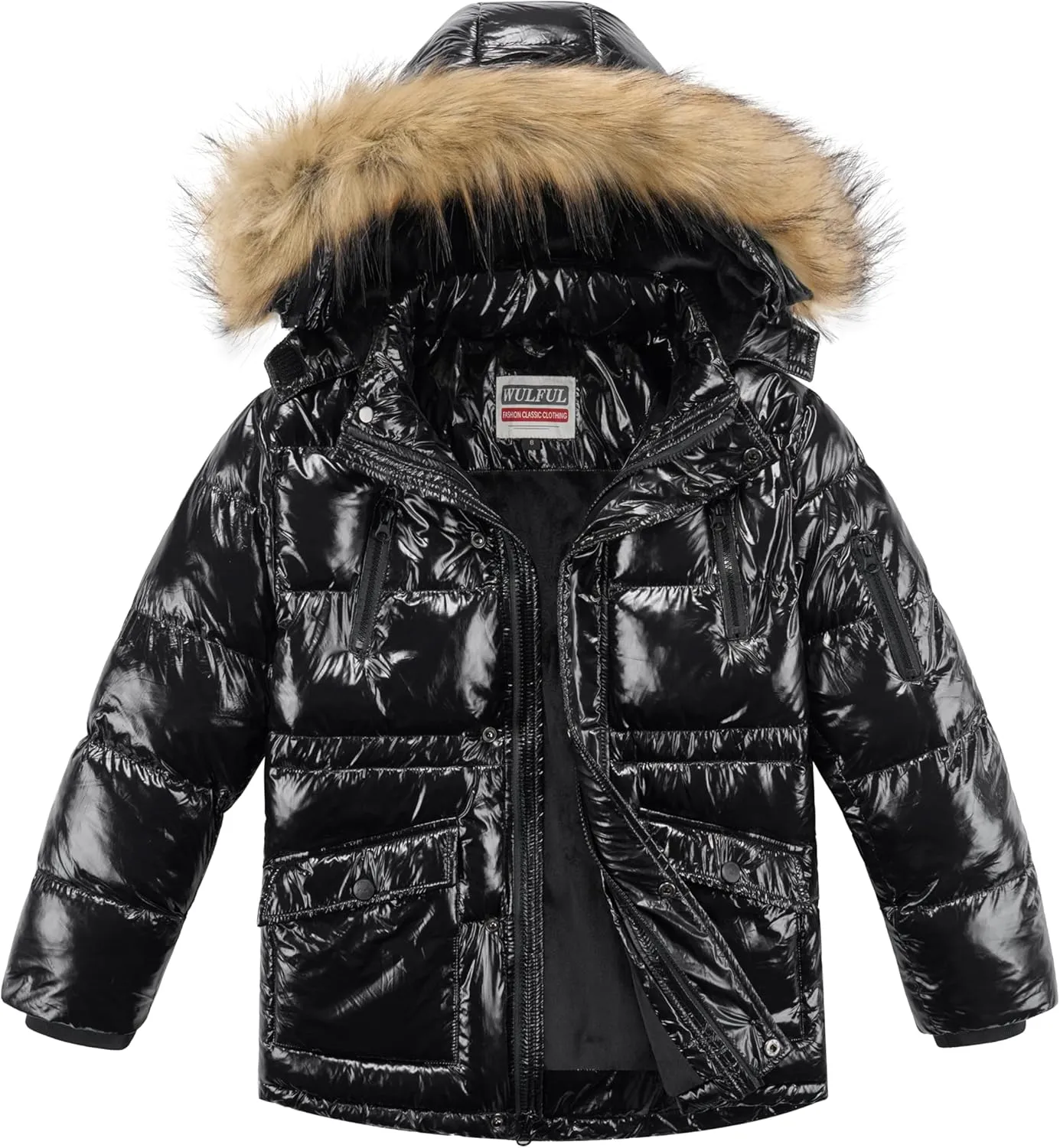 WULFUL Boy's Winter Coat Waterproof Fleece Lined Parka Jackets Kids Hooded Puffer Outerwear