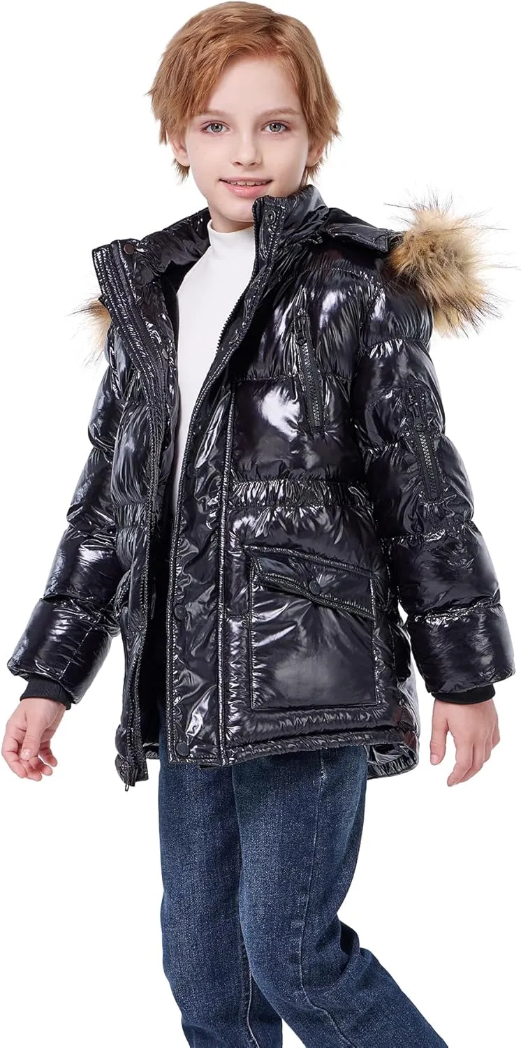 WULFUL Boy's Winter Coat Waterproof Fleece Lined Parka Jackets Kids Hooded Puffer Outerwear