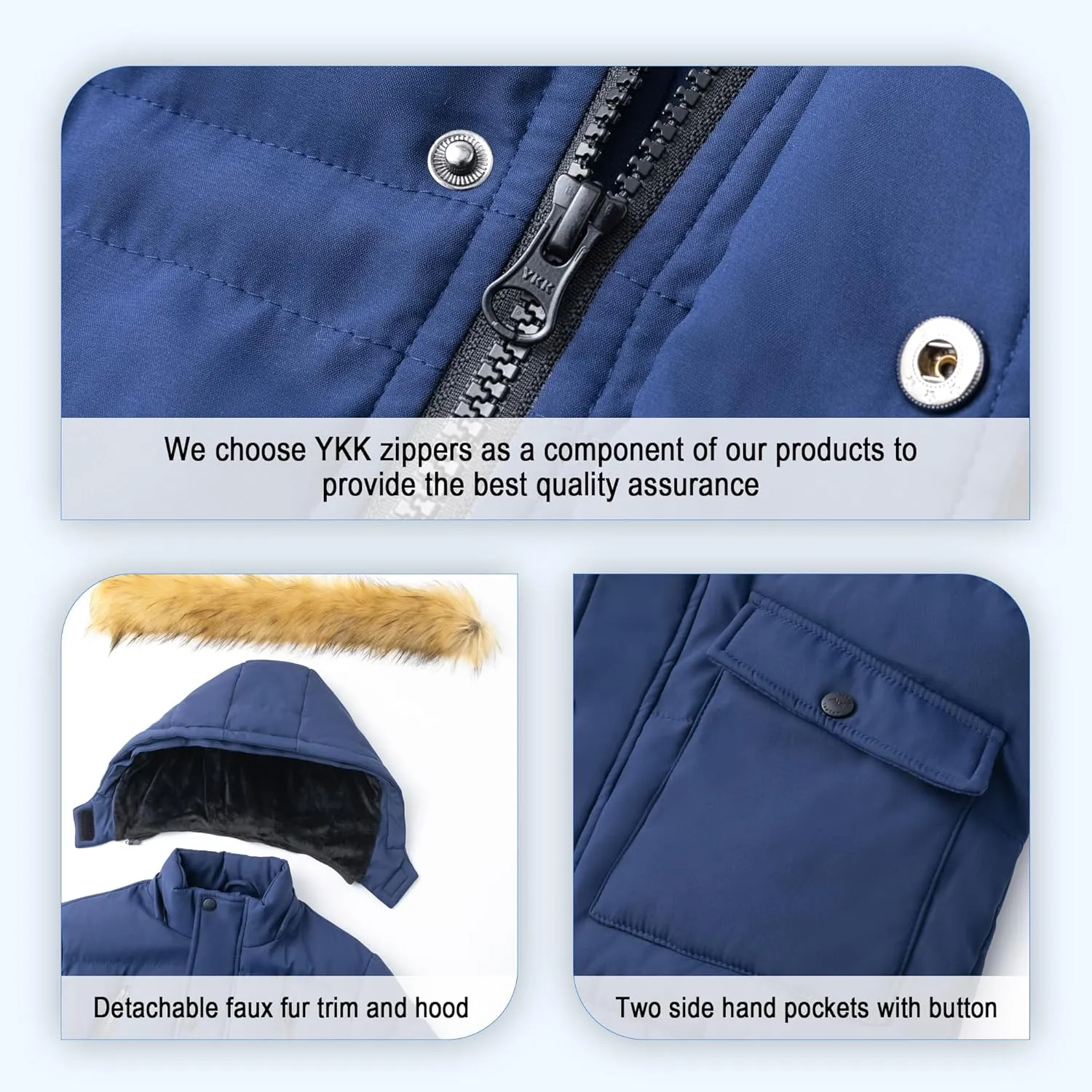 WULFUL Boy's Winter Coat Waterproof Fleece Lined Parka Jackets Kids Hooded Puffer Outerwear