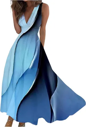 Yesunpxs Dresses for Women 2024 Sleeveless Floral Printed Maxi Dress Wrap V Neck Flowy Ruched Beach Dresses Boho Sundresses