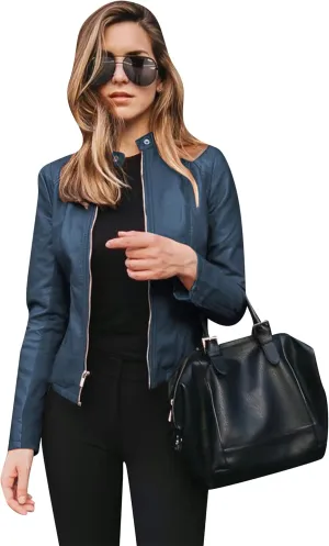 YMING Womens Faux Leather Zip Up Jackets PU Short Moto Coat Autumn Slim Fit Biker Outwear Plus Size