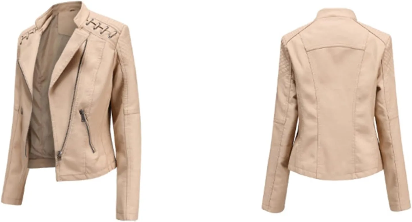 YMING Womens Faux Leather Zipper Jackets PU Motorcycle Coat Fall Plus Size Biker Outwear