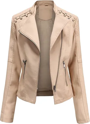 YMING Womens Faux Leather Zipper Jackets PU Motorcycle Coat Fall Plus Size Biker Outwear