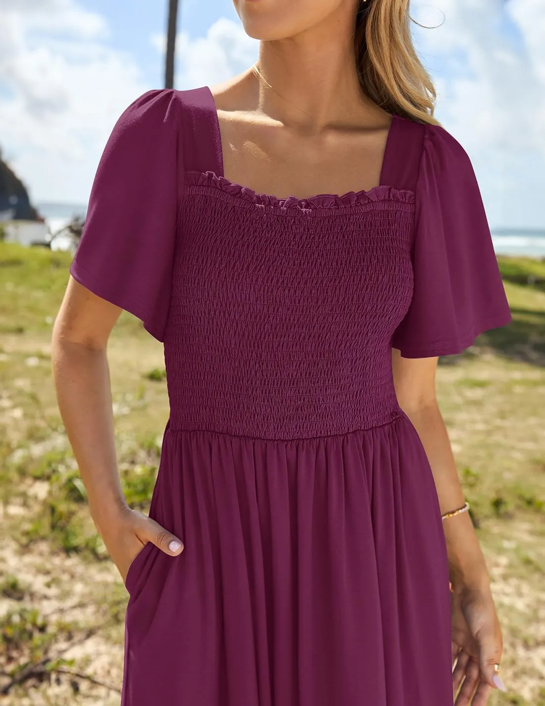 ZESICA Women's 2025 Summer Casual Mini Dress Flutter Short Sleeve Square Neck Smocked Tiered Ruffle Flowy Dresses