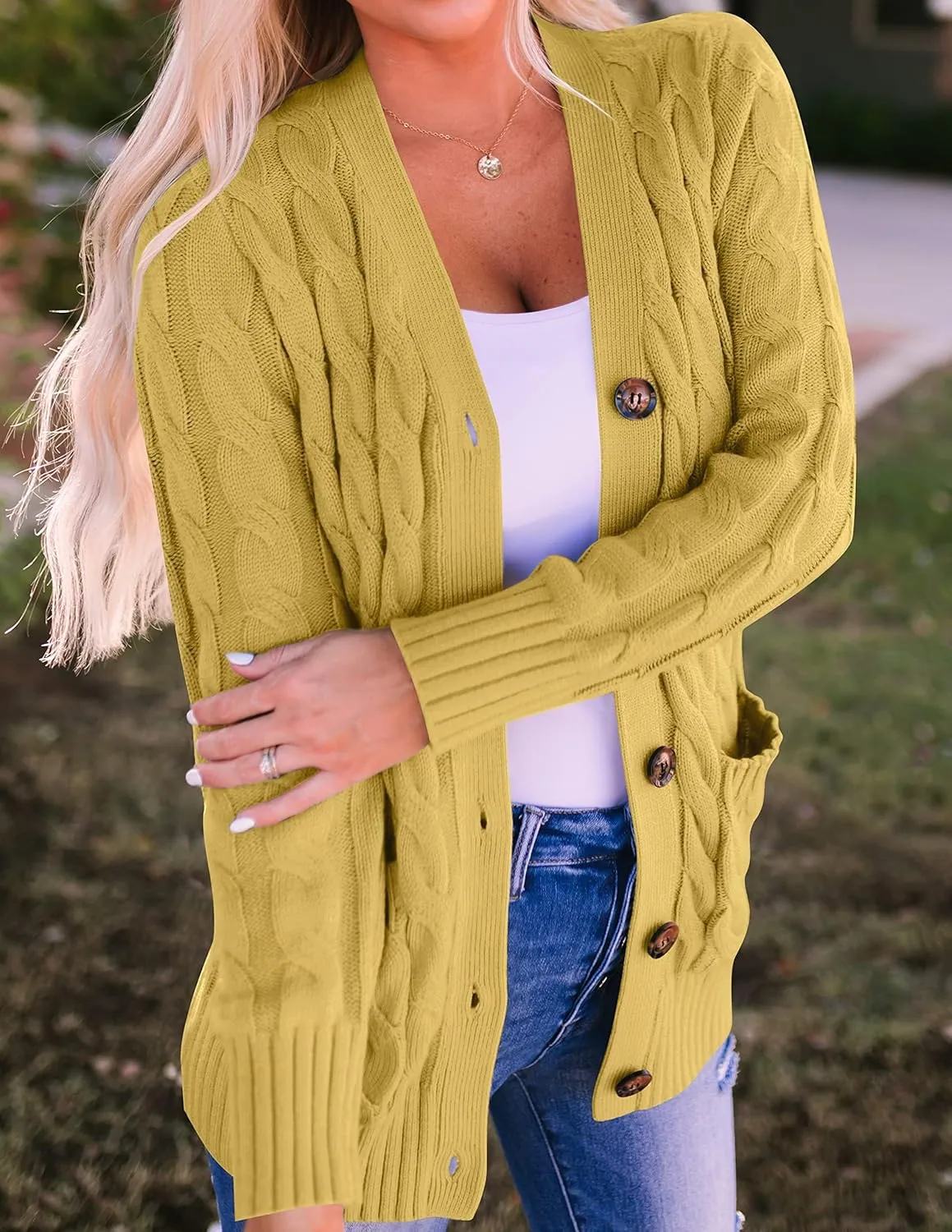 ZESICA Women's Fall Casual Long Sleeve Button Down Open Front Cable Knit Cardigan Sweater Coat