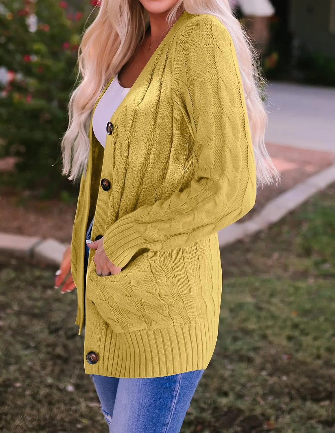 ZESICA Women's Fall Casual Long Sleeve Button Down Open Front Cable Knit Cardigan Sweater Coat